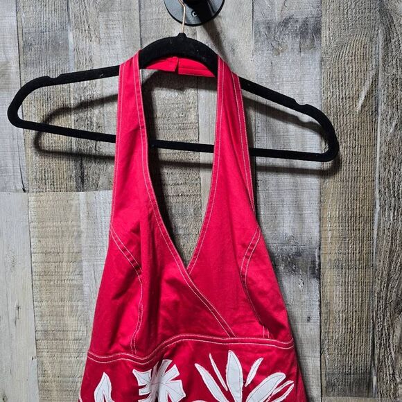 Muse Vintage Y2K Red Hawaiian Halter Midi Dress - Picture 2 of 6